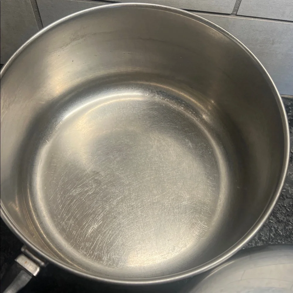 Farberware Stainless Steel Cookware Set with Black Handles. 3 qt and 2qt